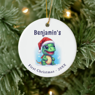Dinosaurus Gepersonaliseerde naam Eerste Kerstmis Keramisch Ornament