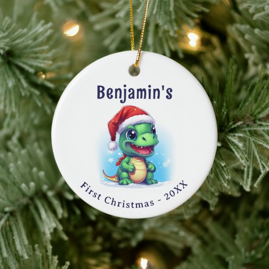 Dinosaurus Gepersonaliseerde naam Eerste Kerstmis Keramisch Ornament (Boom)