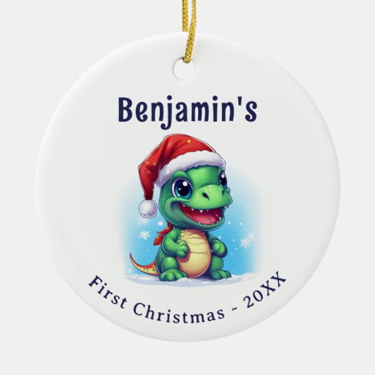 Dinosaurus Gepersonaliseerde naam Eerste Kerstmis Keramisch Ornament (Voorkant)