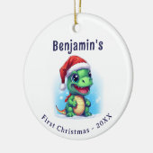 Dinosaurus Gepersonaliseerde naam Eerste Kerstmis Keramisch Ornament (Links)