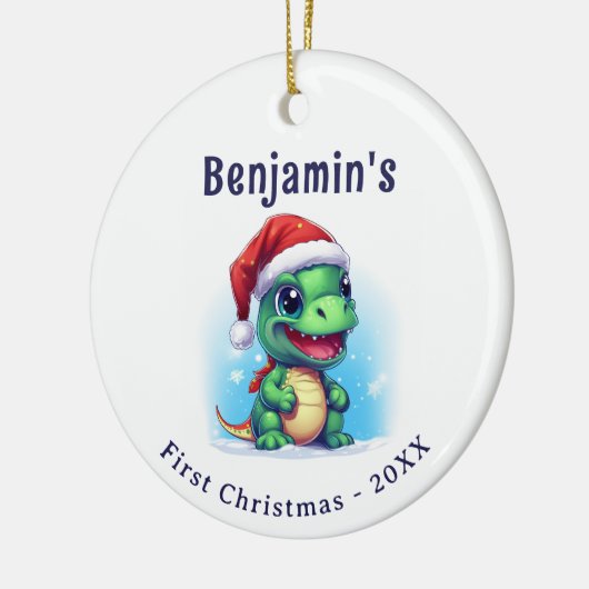 Dinosaurus Gepersonaliseerde naam Eerste Kerstmis Keramisch Ornament (Links)