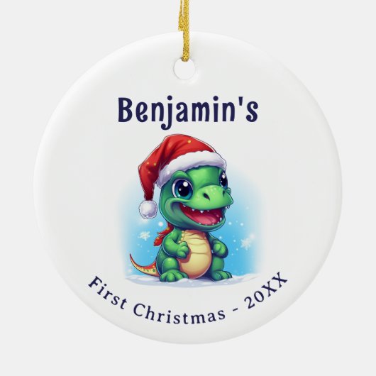 Dinosaurus Gepersonaliseerde naam Eerste Kerstmis Keramisch Ornament (Achterkant)