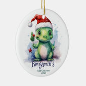 Dinosaurus Gepersonaliseerde naam Eerste Kerstmis Keramisch Ornament (Rechts)