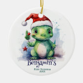 Dinosaurus Gepersonaliseerde naam Eerste Kerstmis Keramisch Ornament (Voorkant)
