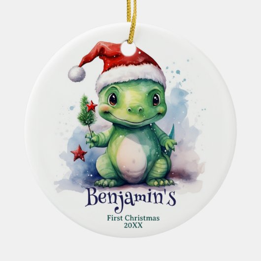 Dinosaurus Gepersonaliseerde naam Eerste Kerstmis Keramisch Ornament (Voorkant)