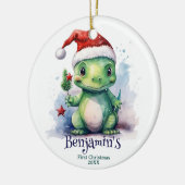 Dinosaurus Gepersonaliseerde naam Eerste Kerstmis Keramisch Ornament (Links)