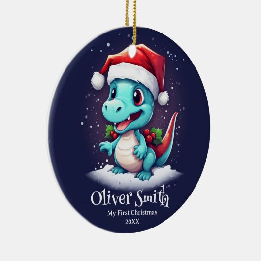 Dinosaurus Gepersonaliseerde naam Eerste Kerstmis Keramisch Ornament (Rechts)