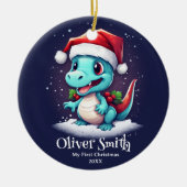 Dinosaurus Gepersonaliseerde naam Eerste Kerstmis Keramisch Ornament (Voorkant)