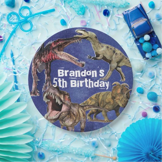 Dinosaurus gepersonaliseerde T-Rex jongens verjaar Papieren Bordje (Feest)