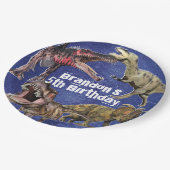 Dinosaurus gepersonaliseerde T-Rex jongens verjaar Papieren Bordje (Gekanteld)