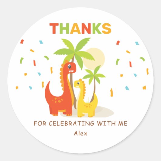 Dinosaurus Gepersonaliseerde Verjaardag Dank U Sti Ronde Sticker (Voorkant)