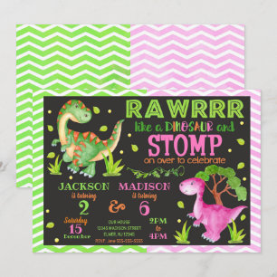 Dinosaurus Gezamenlijke Verjaardag Uitnodiging voo