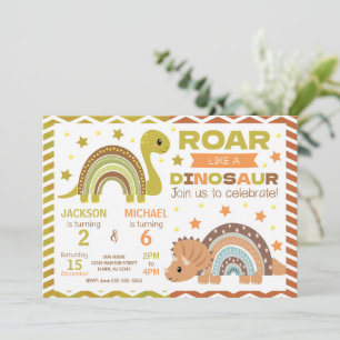 Dinosaurus gezamenlijke verjaardagsuitnodiging voo kaart