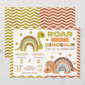 Dinosaurus gezamenlijke verjaardagsuitnodiging voo kaart (Voorkant / Achterkant)