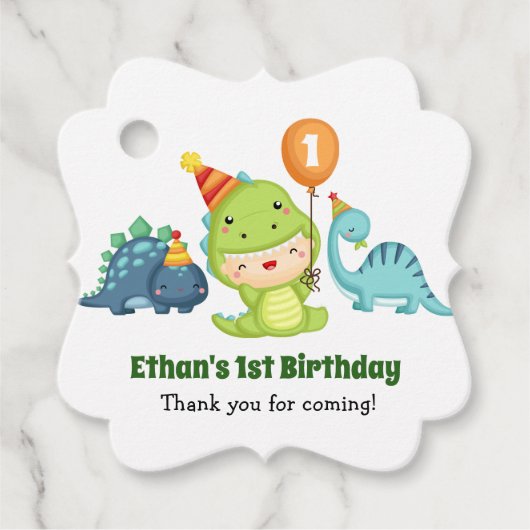 Dinosaurus Gift Labels - Baby Boy 1e Verjaardagsgu (Voorkant)