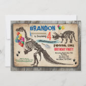 Dinosaurus graven verjaardagsuitnodiging rustiek f kaart (Voorkant)