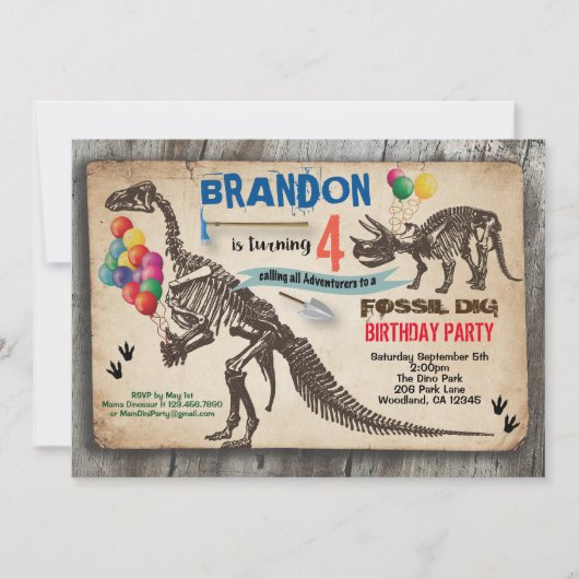 Dinosaurus graven verjaardagsuitnodiging rustiek f kaart (Voorkant)
