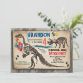 Dinosaurus graven verjaardagsuitnodiging rustiek f kaart (Staand voorkant)