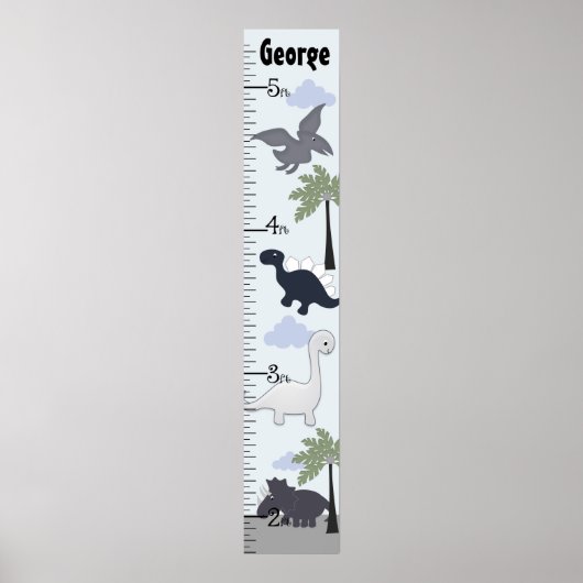 Dinosaurus Gray/Blue Growth Chart Keep at 8x44! Poster (Voorkant)