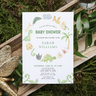 Dinosaurus Groen Aquarel Krans Baby Shower Kaart