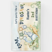 Dinosaurus Groen Blauw Pastel Jongen Verjaardag Spandoek (Verticaal)