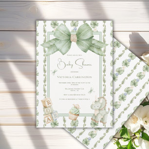 Dinosaurus groen boog cute baby shower uitnodiging