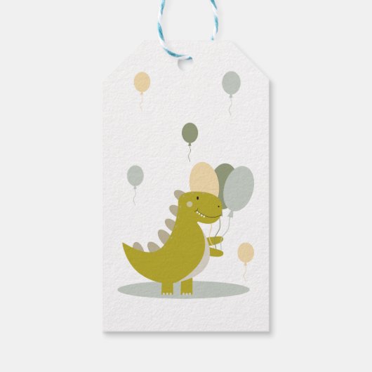 Dinosaurus groen grijs eerste verjaardag dank u cadeaulabel (Achterkant)