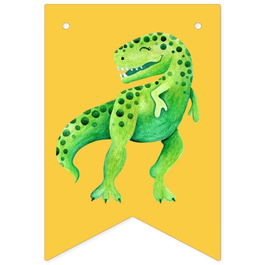 Dinosaurus Groen Sinaasappel en Blauw Verjaardag Vlaggetjes (Eerste vlag)