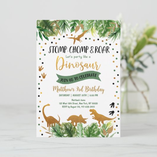 Dinosaurus groen verjaardag kaart (Staand voorkant)