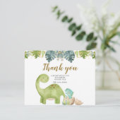 Dinosaurus Groene Bloemen Bedankkaart (Staand voorkant)