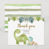 Dinosaurus Groene Bloemen Bedankkaart (Voorkant / Achterkant)