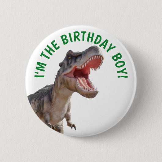Dinosaurus Happy T Rex BOY Ronde Button 5,7 Cm (Voorkant)