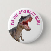 Dinosaurus Happy T Rex GIRL Ronde Button 5,7 Cm (Voorkant)