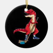 Dinosaurus Hockey Stick Puck Goal Goalie TRex T Re Keramisch Ornament (Voorkant)