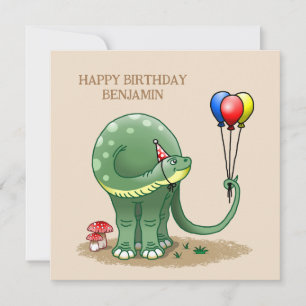 Dinosaurus houdt Ballonnen Verjaardag Kaart