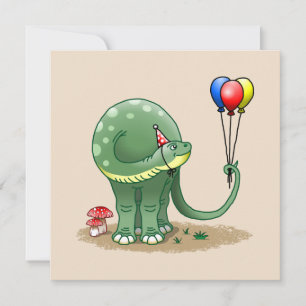 Dinosaurus houdt feestballonnen verjaardag kaart