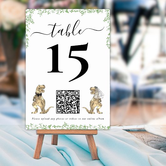 Dinosaurus Huwelijk QR Code Tafel Nummer Kaart