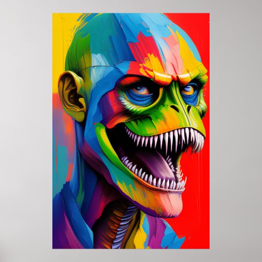 Dinosaurus hybride cyborg kunst - T-Rex illustrati Poster (Voorkant)