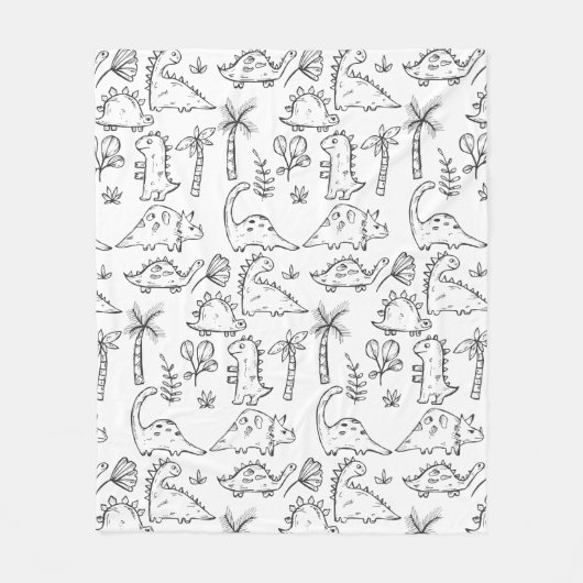 Dinosaurus Illustraties Zwart-wit Patroon Fleece Deken (Voorkant)