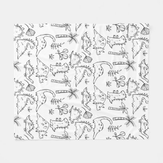 Dinosaurus Illustraties Zwart-wit Patroon Fleece Deken (Voorkant (Horizontaal))