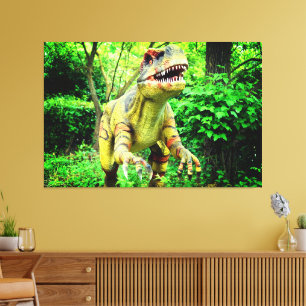 Dinosaurus in bos afbeelding gedrukt op Premium Wr Canvas Afdruk