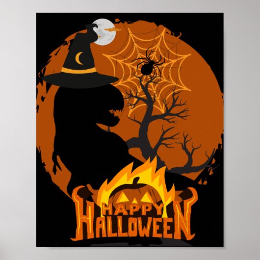 dinosaurus in Halloween, spooky, griezelig, eng, Poster (Voorkant)