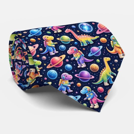 Dinosaurus Intergalactische Planeten Zonnestelsel Stropdas (Opgerold)