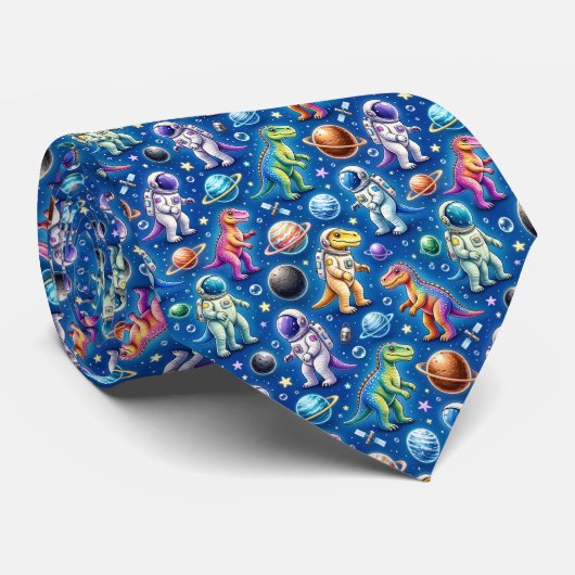 Dinosaurus Intergalactische Planeten Zonnestelsel Stropdas (Opgerold)