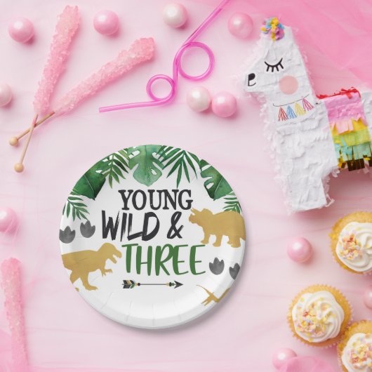 Dinosaurus jong wild drie verjaardagsfeestjes Bord (Feest)