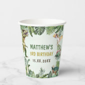 Dinosaurus Jongen 3e Verjaardagsfeestje Papieren Bekers (Voorkant)