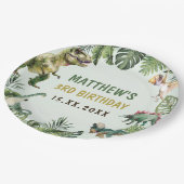 Dinosaurus Jongen 3e Verjaardagsfeestje Papieren Bordje (Gekanteld)