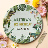 Dinosaurus Jongen 3e Verjaardagsfeestje Papieren Bordje