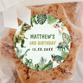 Dinosaurus Jongen 3e Verjaardagsfeestje Ronde Sticker