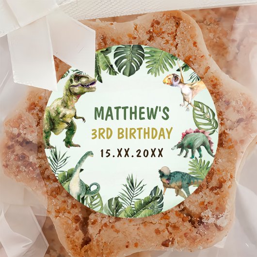 Dinosaurus Jongen 3e Verjaardagsfeestje Ronde Sticker